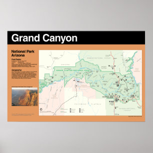 Poster carte du parc national du Grand Canyon
