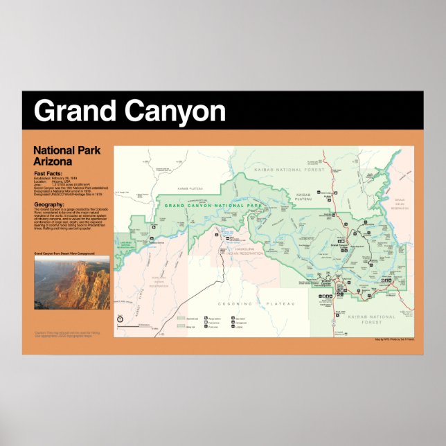 Poster carte du parc national du Grand Canyon (Devant)