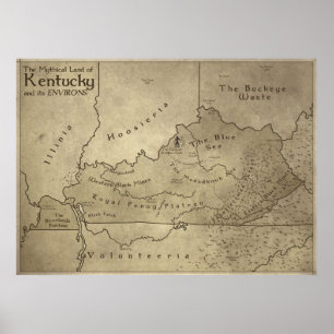 Poster Carte du pays mythique du Kentucky