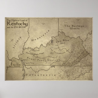 Poster Carte du pays mythique du Kentucky