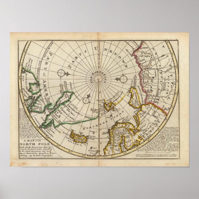 Poster Carte du pôle Nord et des territoires à proximité (Devant)