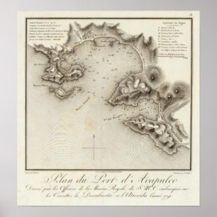 Poster Carte du port d'Acapulco