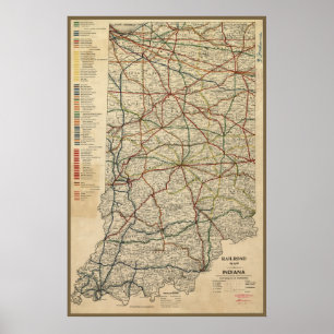 Poster Carte du réseau ferroviaire de l'Indiana, vers 189