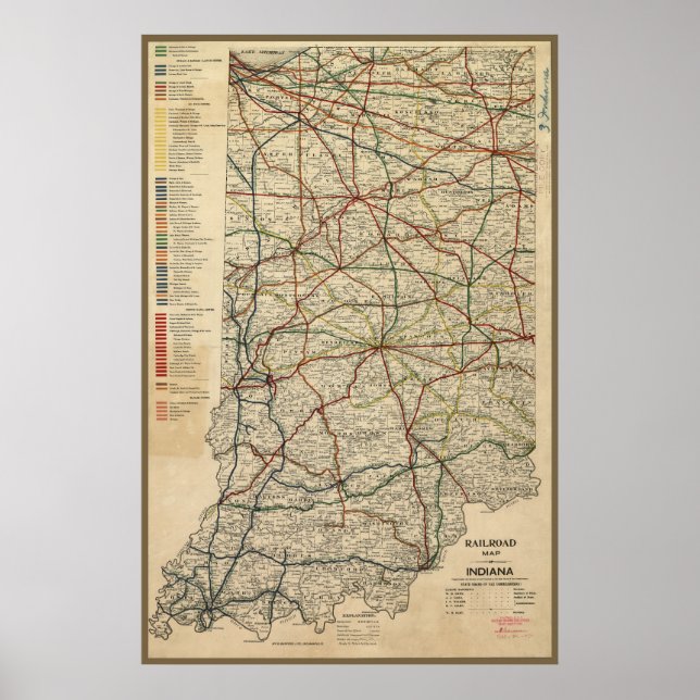 Poster Carte du réseau ferroviaire de l'Indiana, vers 189 (Devant)