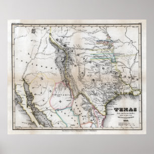 Poster Carte du Texas 1846