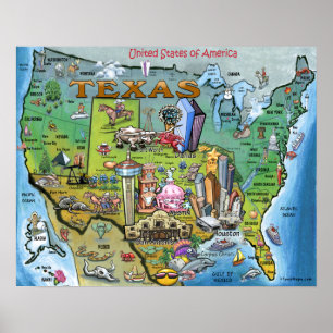 Poster Carte du Texas USA