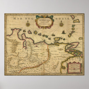 Poster Carte du Venezuela par Hendrik Hondius (1630)