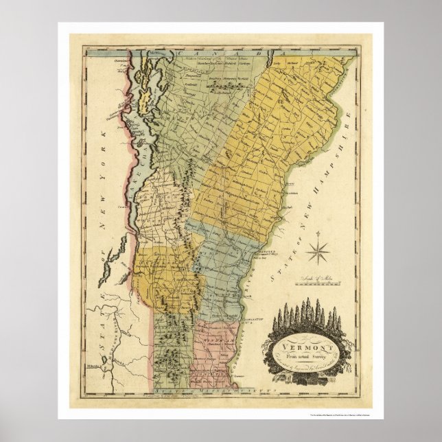 Poster Carte du Vermont par Carey 1814 (Devant)