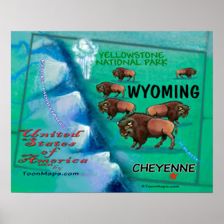 Poster Carte du Wyoming Fun