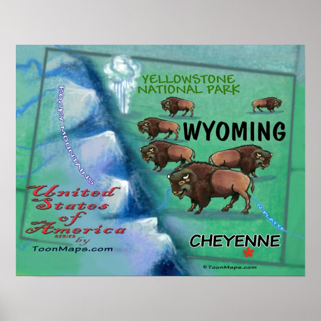 Poster Carte du Wyoming Fun (Devant)