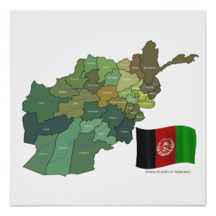 Poster Carte et drapeau de l'Afghanistan