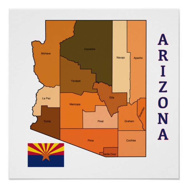 Poster Carte et drapeau de l'Arizona (Devant)