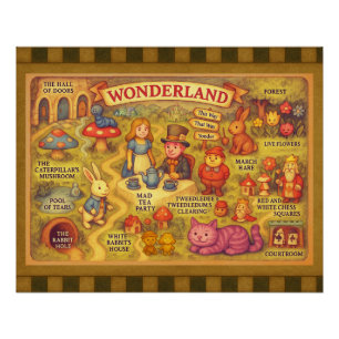 Poster Carte Fantaisiste des Aventures d'Alice au Pays de