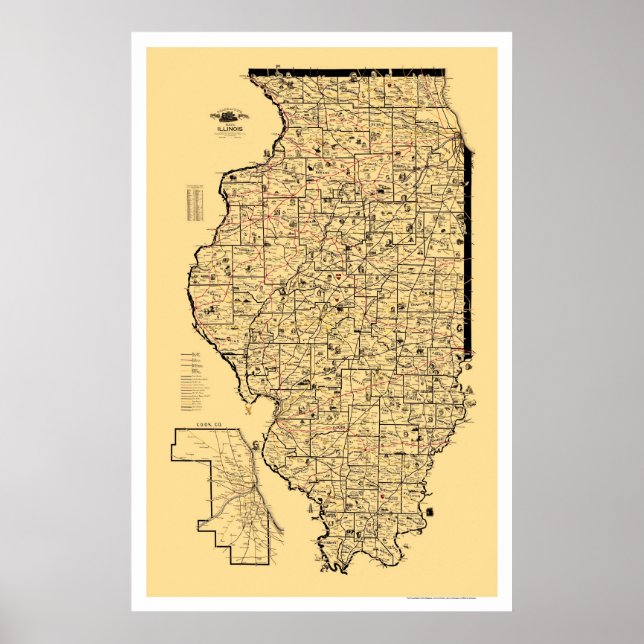 Poster Carte ferroviaire de l'Illinois 1897 (Devant)