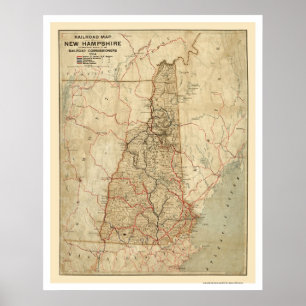 Poster Carte ferroviaire du New Hampshire 1894