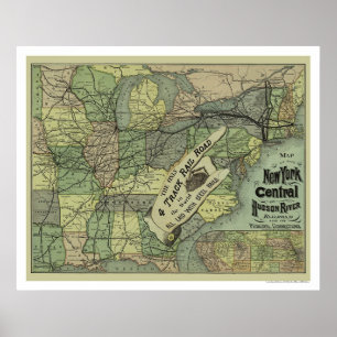 Poster Carte ferroviaire New York Central & Hudson 1876
