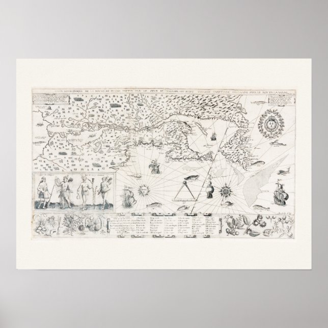 Poster Carte Française Canada (Québec) par Champlain 1612 (Devant)