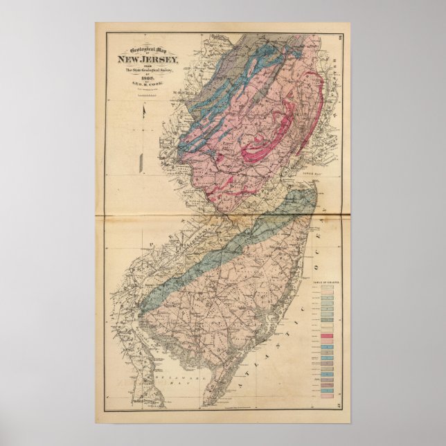 Poster Carte géologique du New Jersey (Devant)