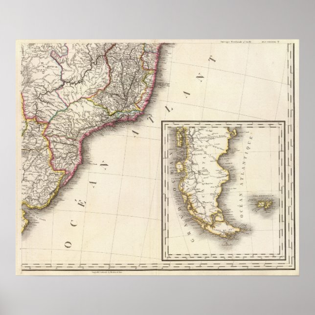 Poster Carte gravée de l'Argentine et du Chili (Devant)