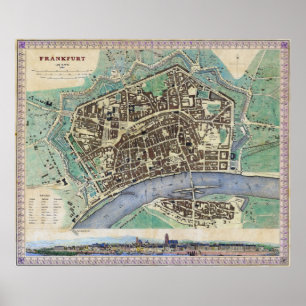 Poster Carte historique de Francfort Allemagne AM Mayn