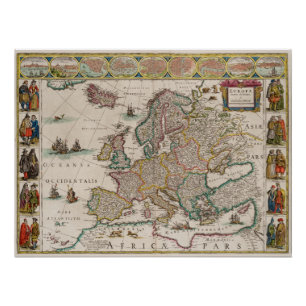 Poster Carte historique de l'Europe (par Willem Blaeu)