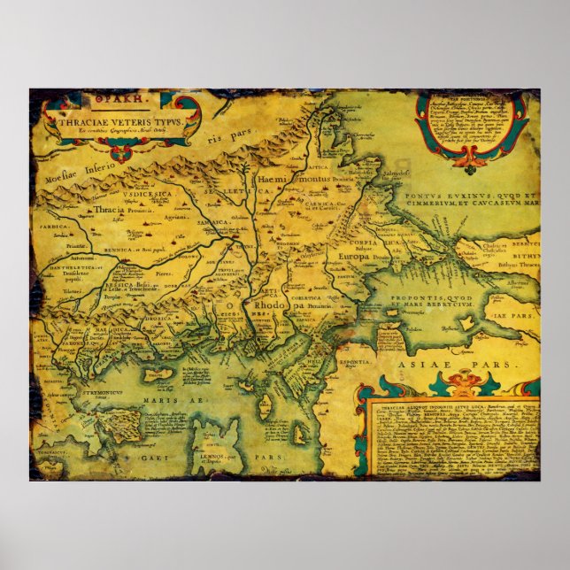 Poster Carte historique de Thrace antique de 1585 (Devant)