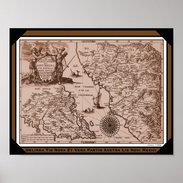 Poster Carte historique Mexique Californie 1702 poster/im (Devant)