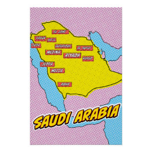 Poster Carte illustrée de l'Arabie saoudite dans le style