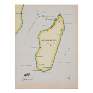 Poster Carte illustrée de Madagascar