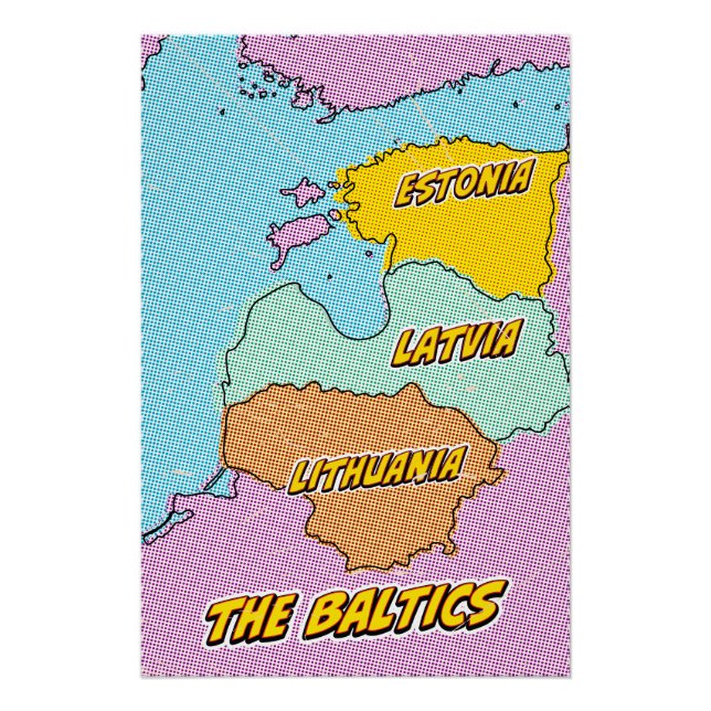 Poster Carte illustrée des États baltes dans le style Pop (Devant)