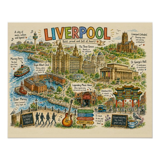 Poster Carte illustrée des monuments et de la musique de  (Devant)