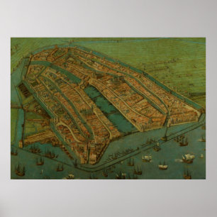 Poster Carte imagée vintage d'Amsterdam (1538)