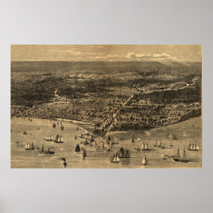 Poster Carte imagée vintage de Chicago (1871)