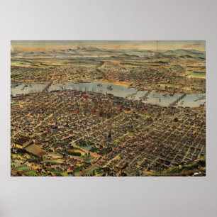 Poster Carte imagée vintage de Portland Orégon (1890)
