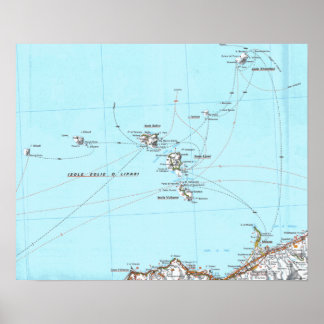 Poster carte isole eolie mappa