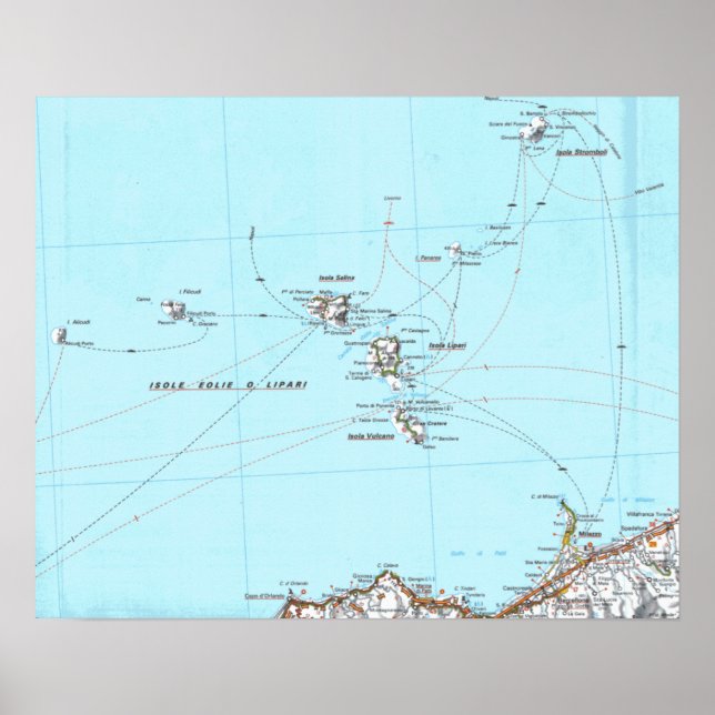 Poster carte isole eolie mappa (Devant)