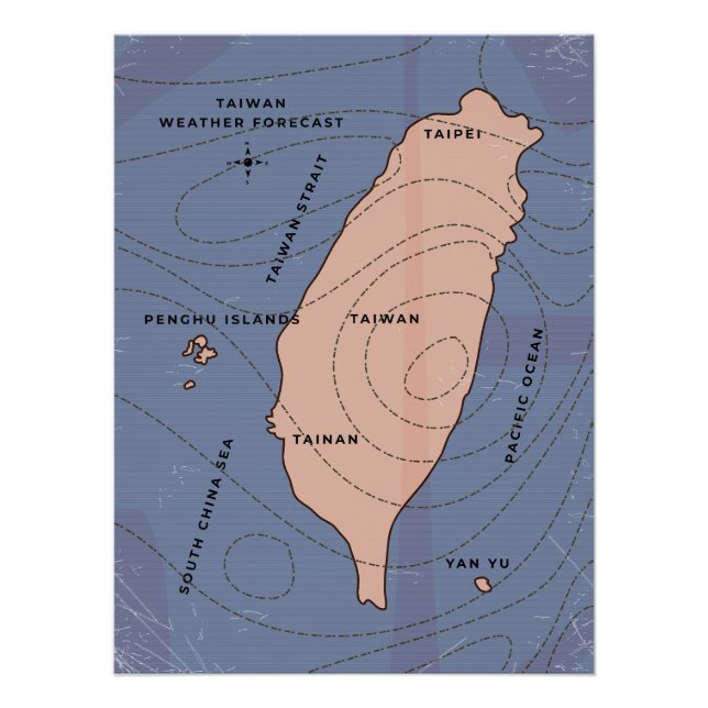 Poster Carte météo de style vintage de Taïwan (Devant)