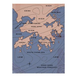 Poster Carte météo vintage de Hong Kong