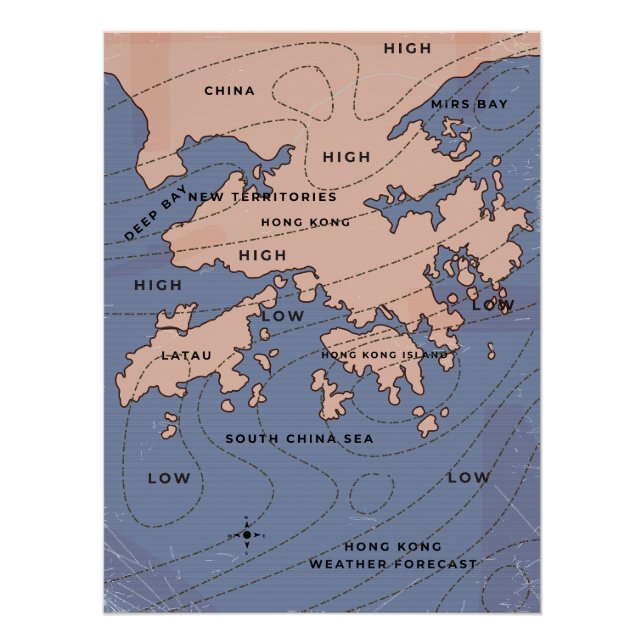 Poster Carte météo vintage de Hong Kong (Devant)