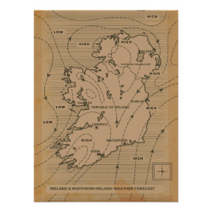 Poster Carte météorologique vintage de l'Irlande et de l'