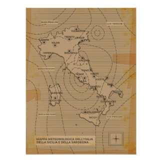 Poster Carte météorologique vintage de l'Italie, Scilly e