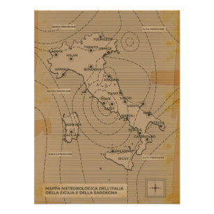 Poster Carte météorologique vintage de l'Italie, Scilly e