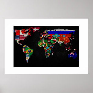 POSTER CARTE MONDIALE COLORÉE AVEC DRAPEAUX