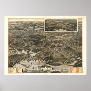 Poster Carte panoramique antique de Hingham Massachusetts