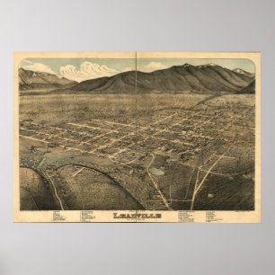 Poster Carte panoramique antique de Leadville le Colorado