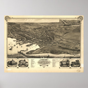 Poster Carte panoramique antique de Massachusetts 1881 de