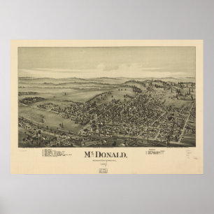 Poster Carte panoramique antique de McDonald Pennsylvanie