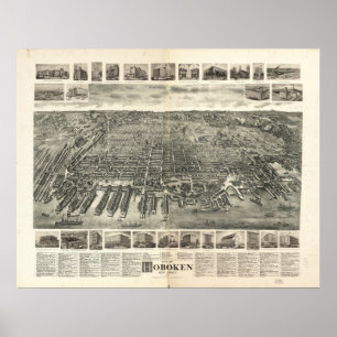 Poster Carte panoramique antique Hoboken New Jersey 1903