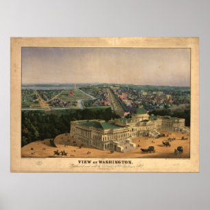 Poster Carte panoramique antique Washington DC 1852