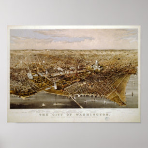 Poster Carte panoramique antique Washington DC 1880